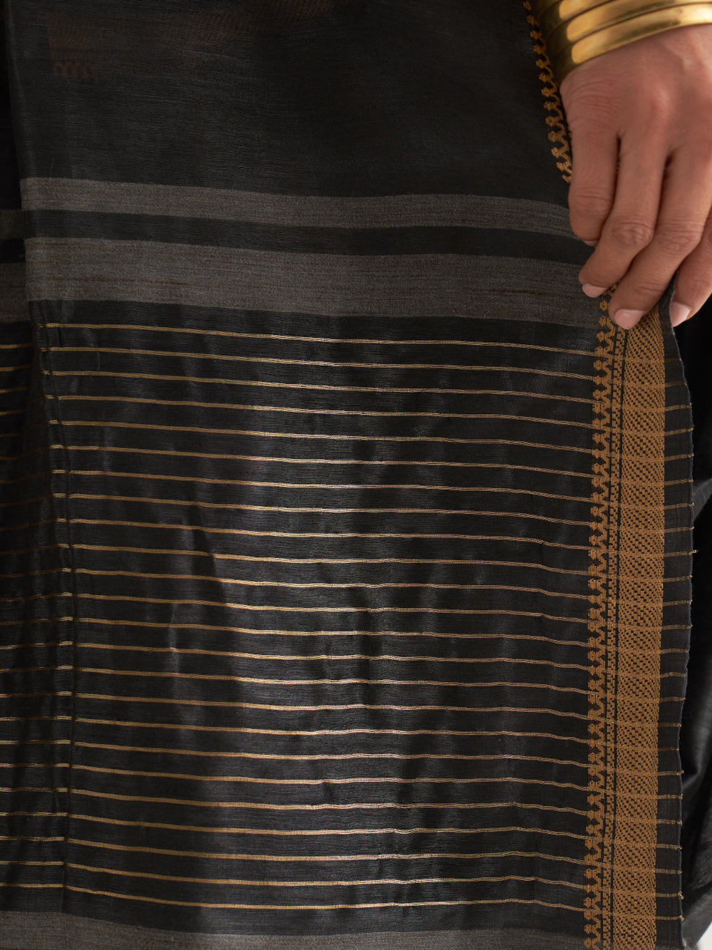 Black Gold Border & Stripes Saree