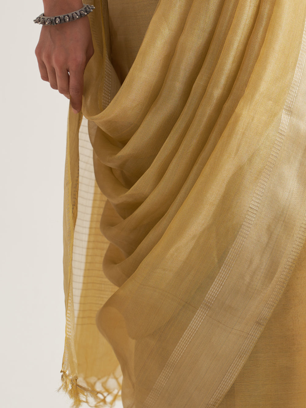 Yellow Silver Border & Stripes Saree