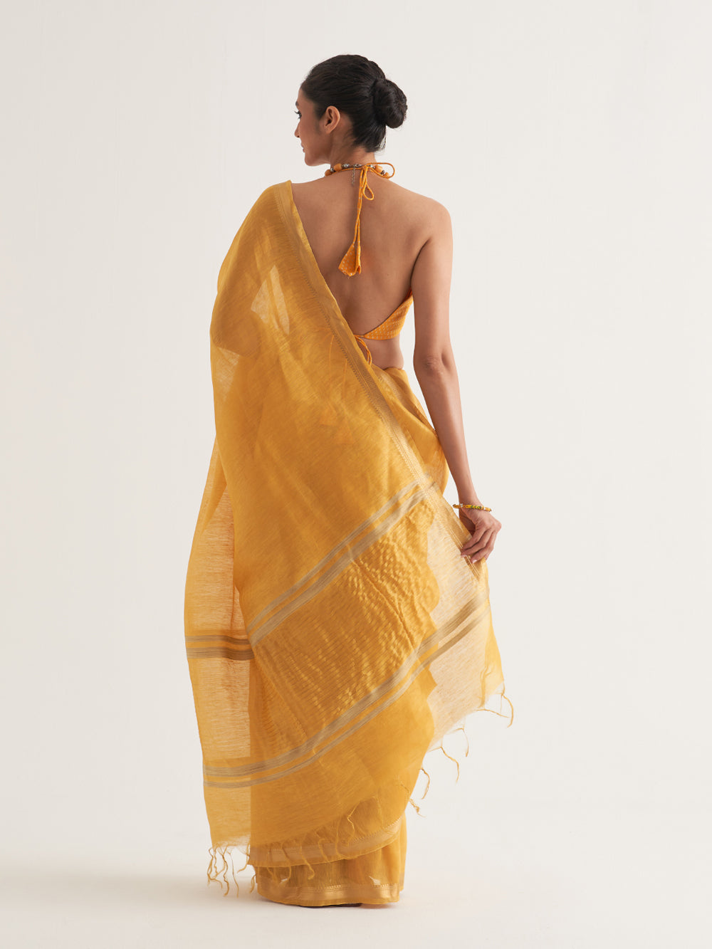 Yellow Gold Border & Stripes Saree