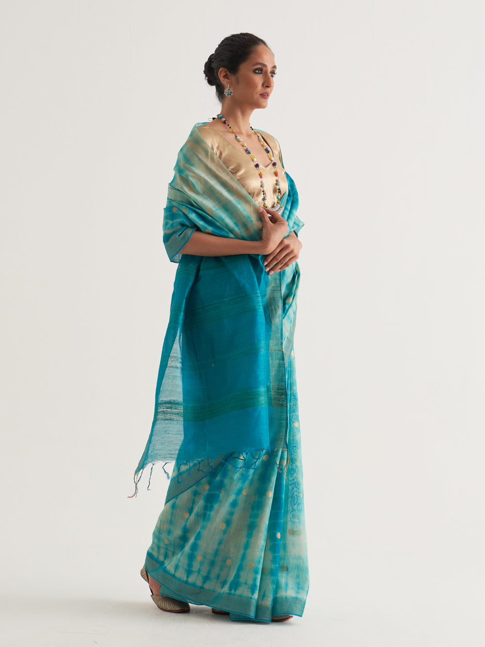 Firozi Shibori Woven Saree