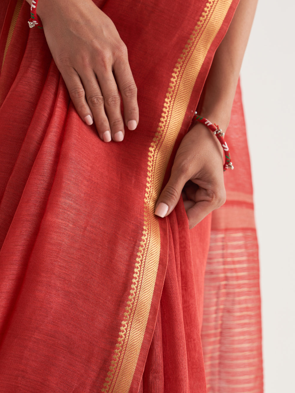 Red Gold Border & Stripes Saree