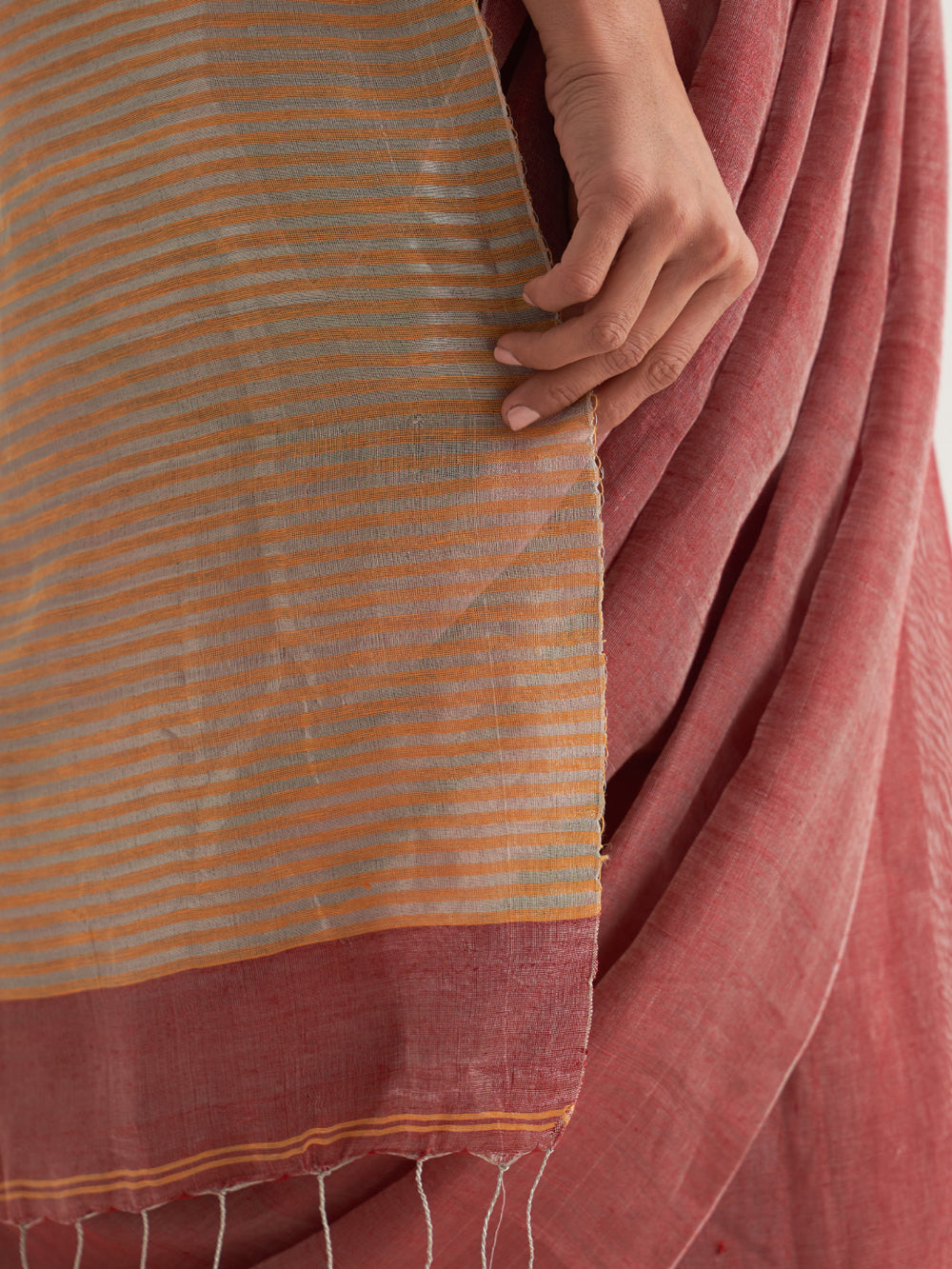 Silver & Orange Stripes Saree