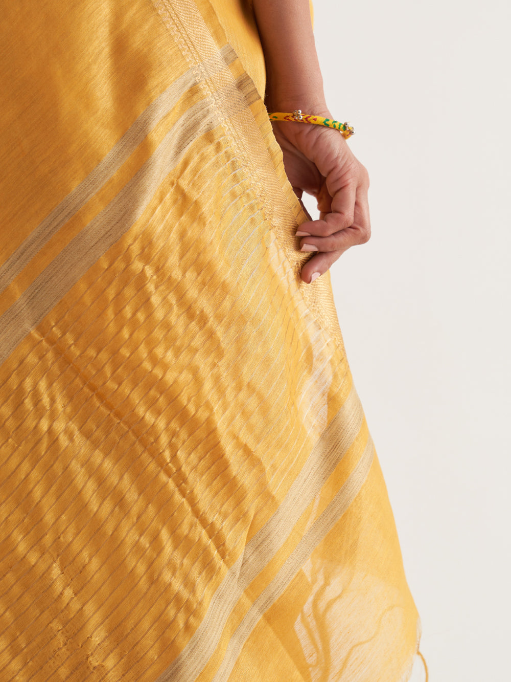 Yellow Gold Border & Stripes Saree