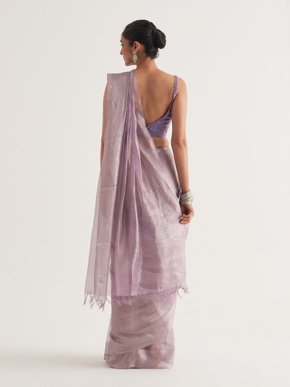 Lilac Silver Border & Stripes Saree