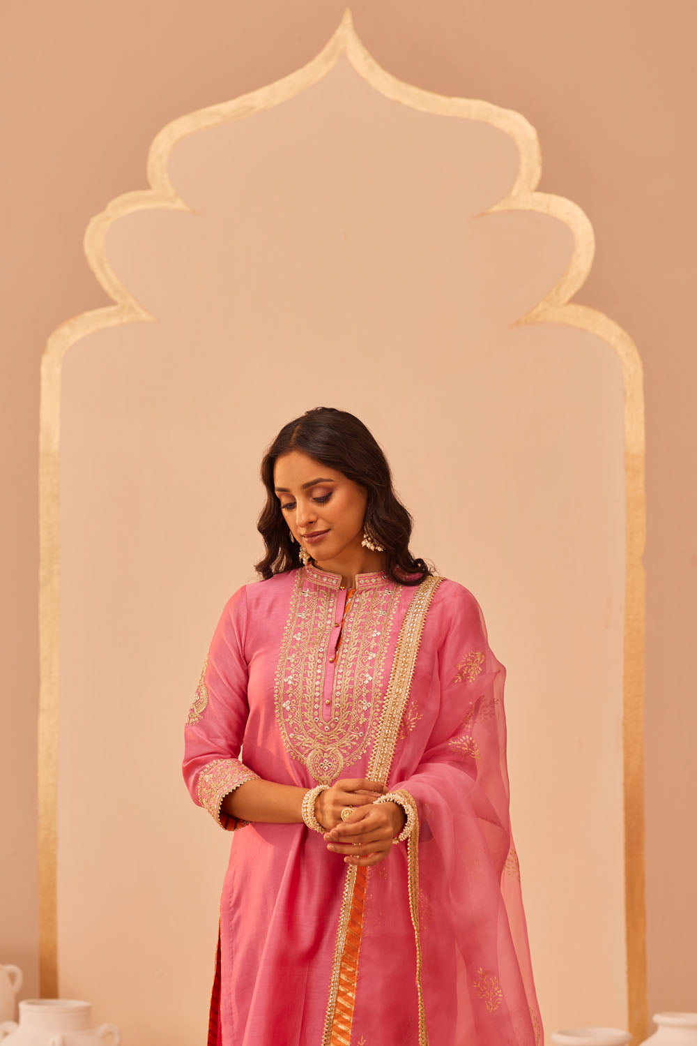 Embroidered Striaght Kurta Palazzo Set