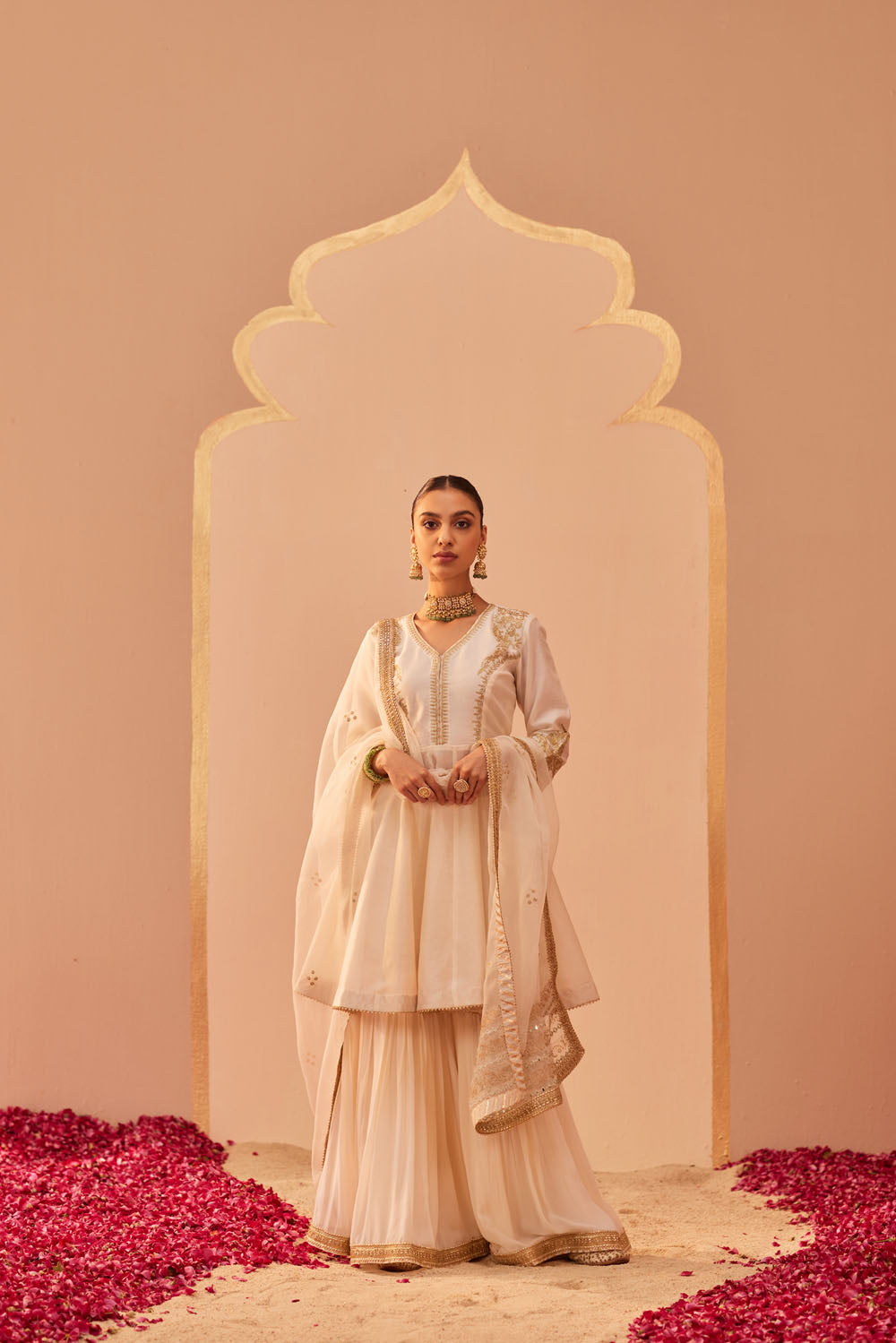 Ivory Peplum Kurta Sharara Set