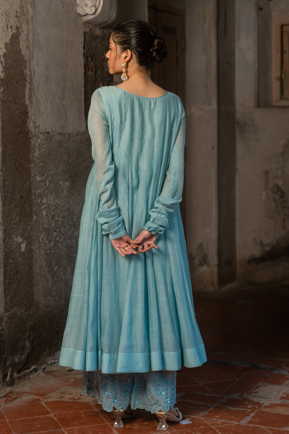 Powder Blue Embroidered Anarkali & Pant Set