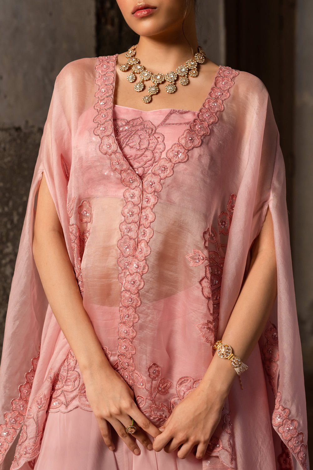 Baby Pink Embroidered Jacket & Skirt Set