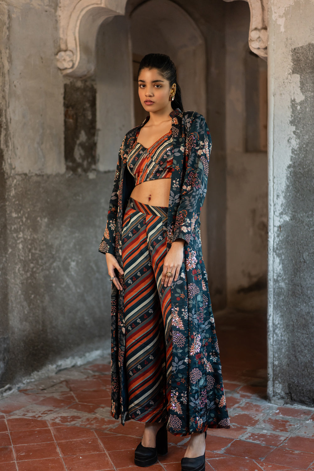 Floral Hand Embroidered Jacket & Pant Set