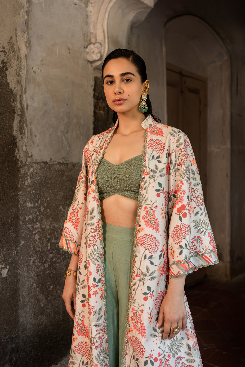 Floral Printed Jacket & Plazzo Pant Set