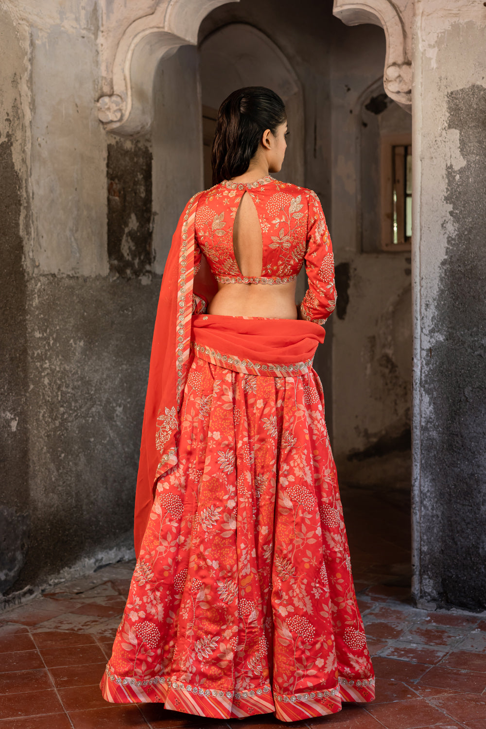 Printed Hand Embroidered Lehenga Set