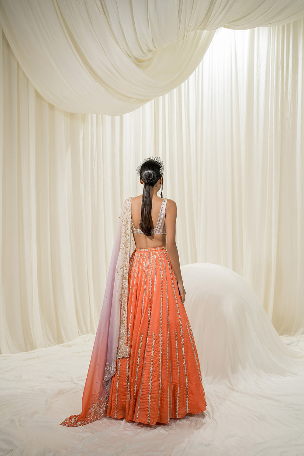 Peach and orange silk Indian wedding lehenga choli 1002