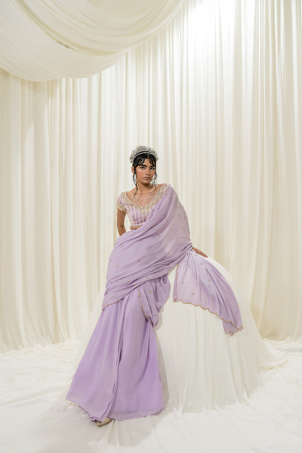 Lavender Pre-Stitched Saree Set