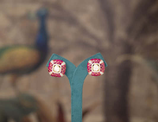 Pink Polki Embellished Stud Earrings