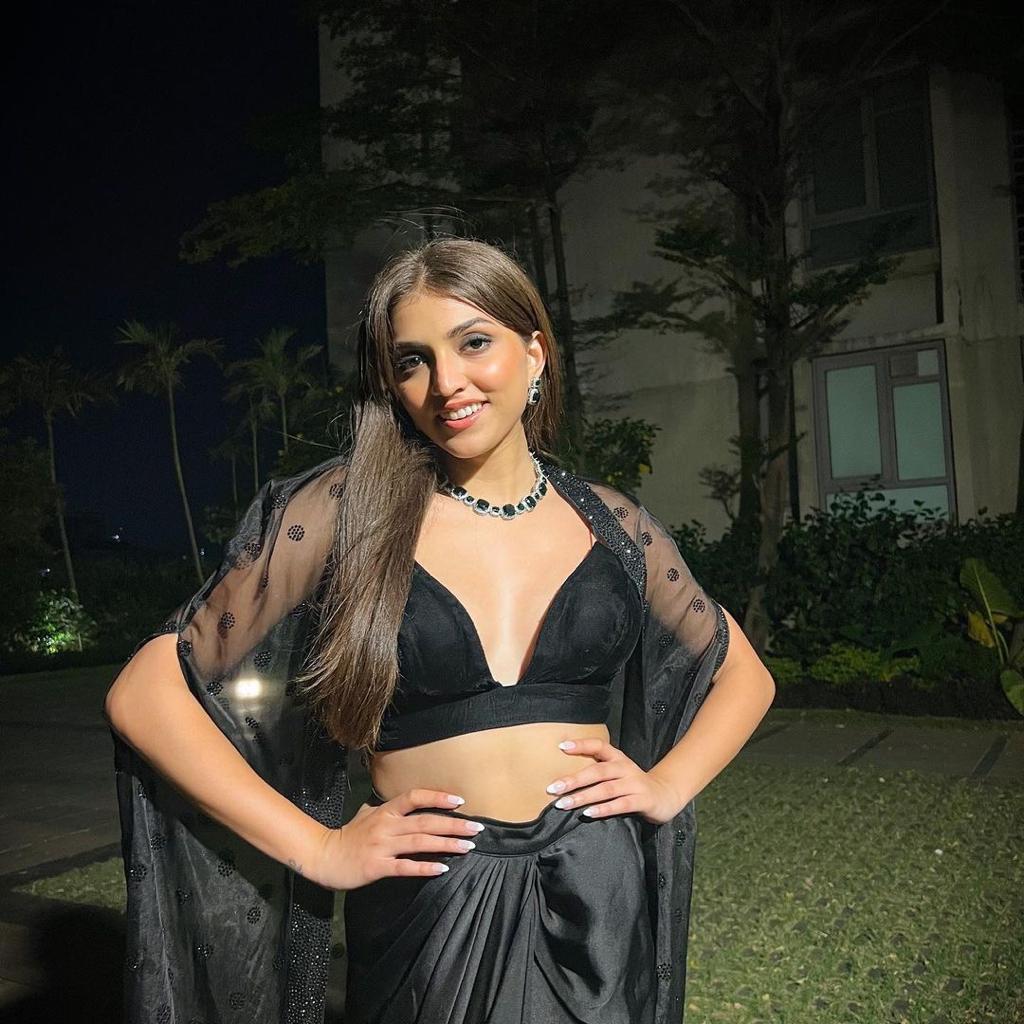 Black Stonned Drape Skirt Cape Set