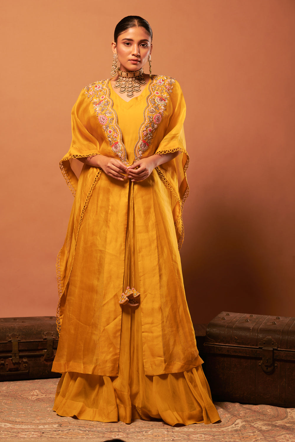 Buy Yellow Chanderi Silk Embroidery Resham Scoop Jacket And Anarkali Set  For Women by PUNIT BALANA Online at Aza Fashions.