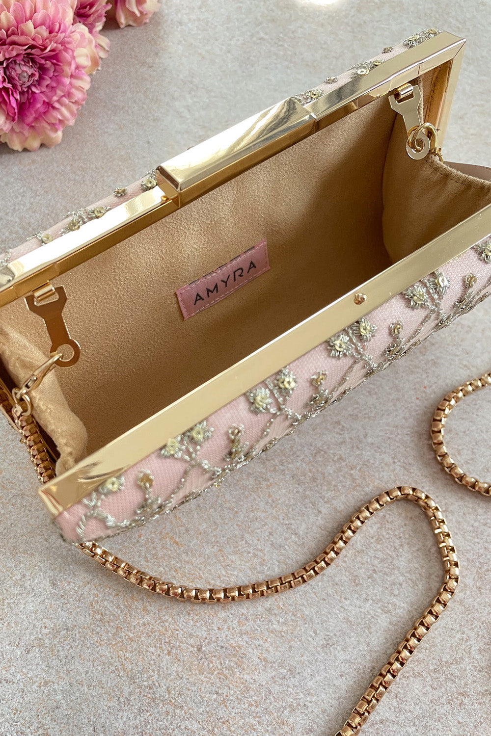 Anya Box Clutch Blush And Light Gold