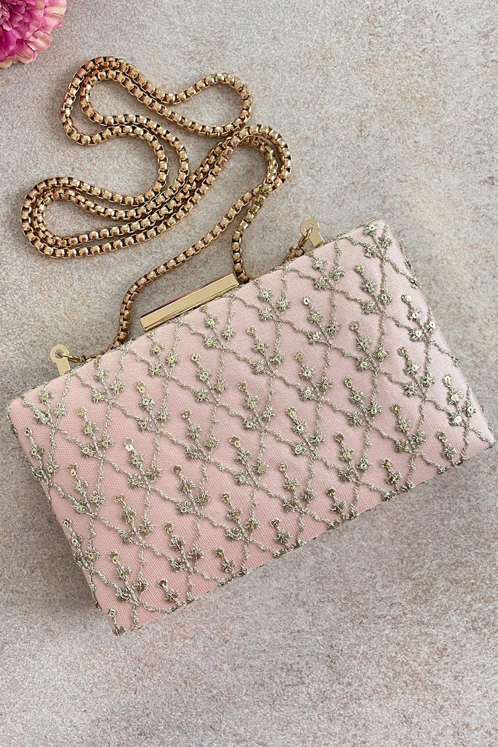 Anya Box Clutch Blush And Light Gold