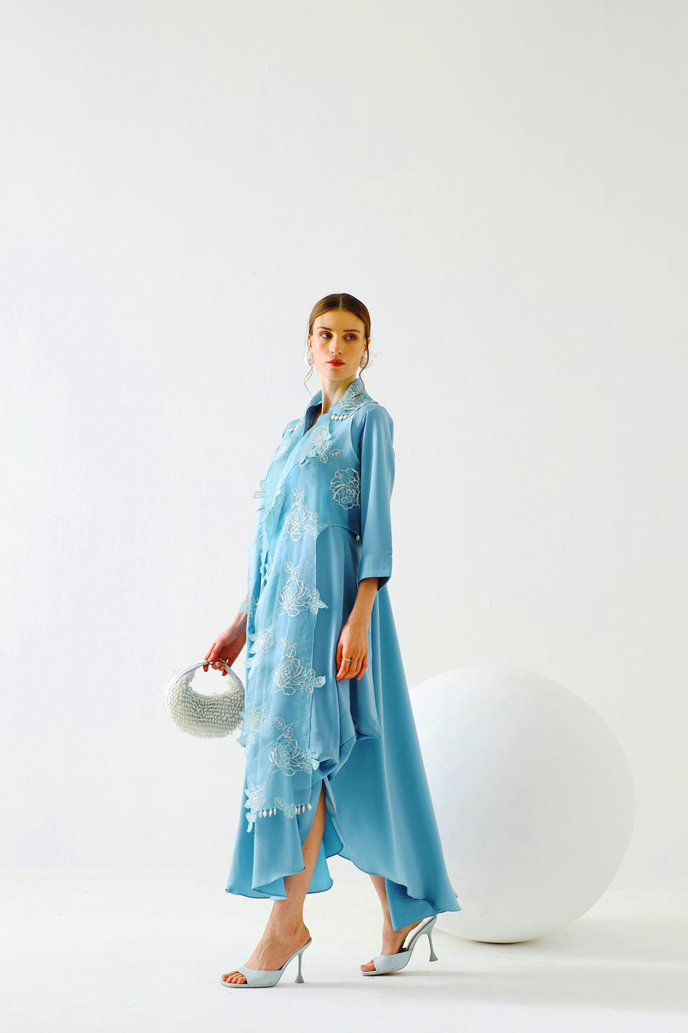 Asymmetric Dress with Embroidered Cape