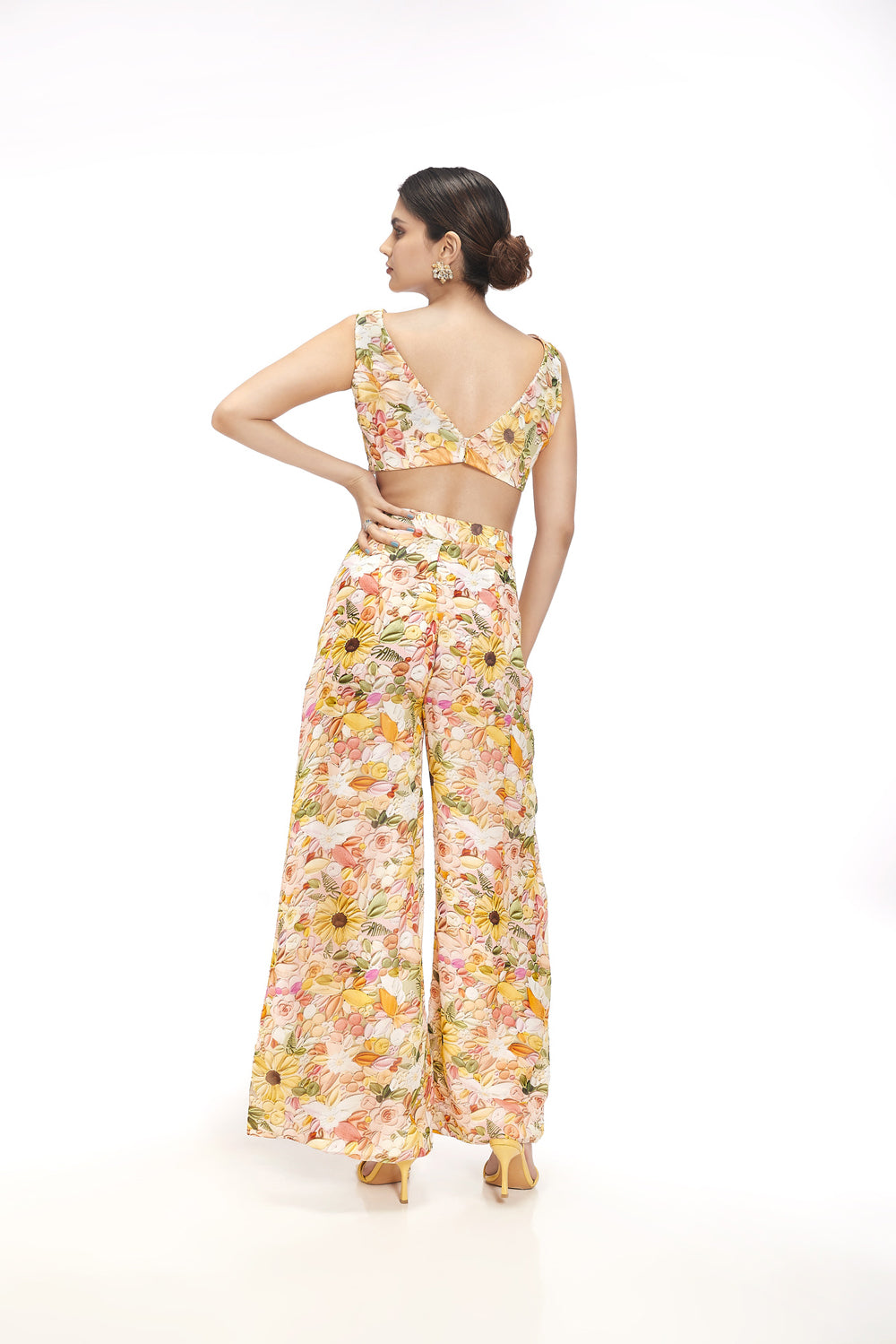 Sheer Kurta With Floral Printed Blouse & Straight Fitted Pants