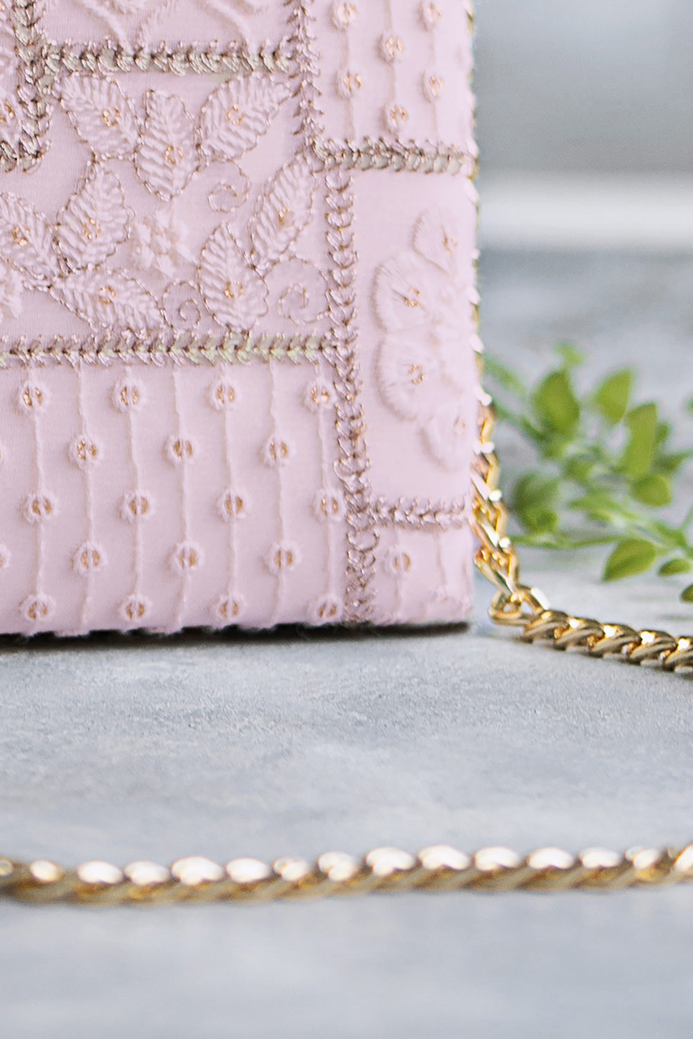 Mosaic Luxe Embroidered Clutch Baby Pink