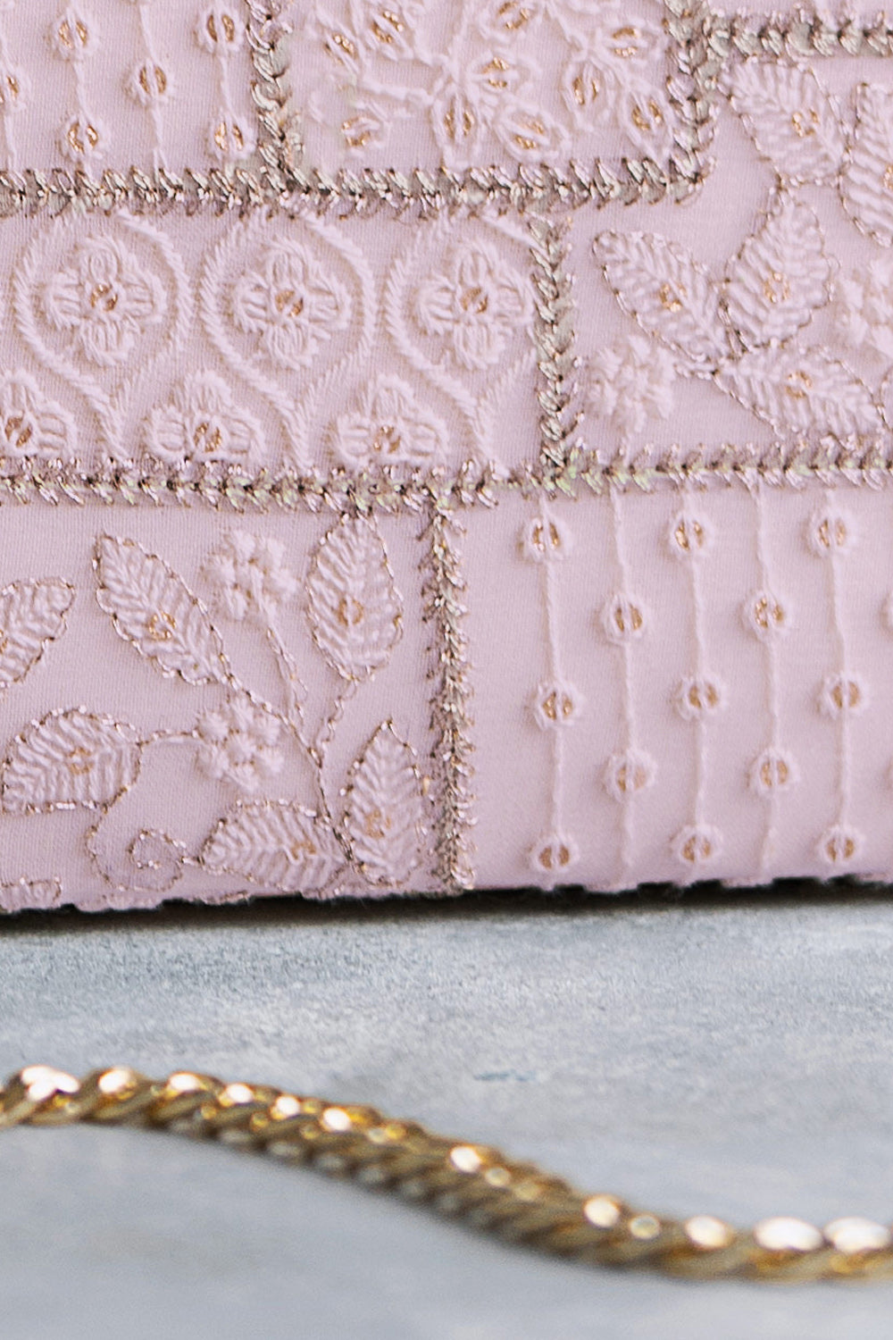 Mosaic Luxe Embroidered Clutch Baby Pink