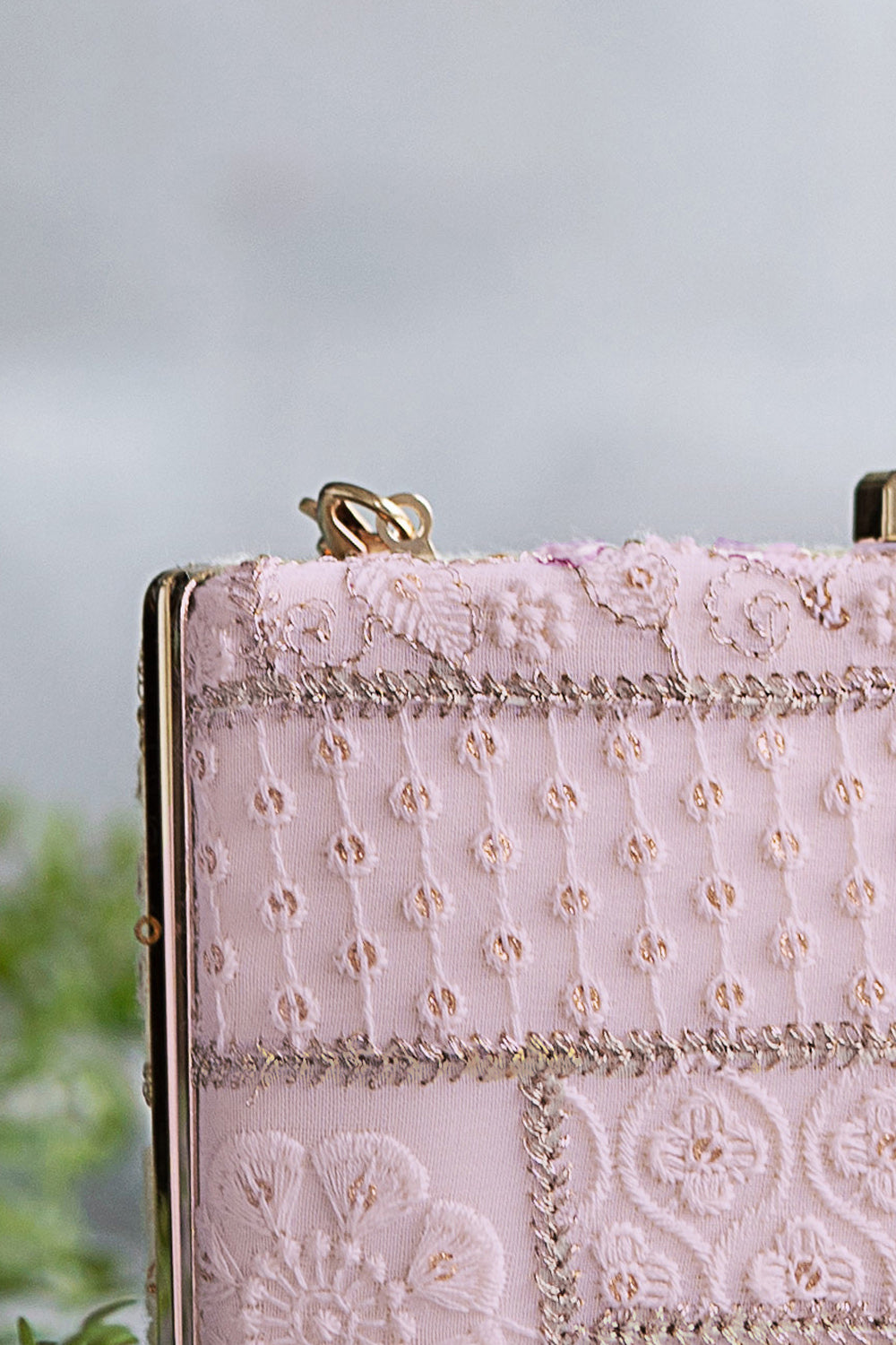 Mosaic Luxe Embroidered Clutch Baby Pink