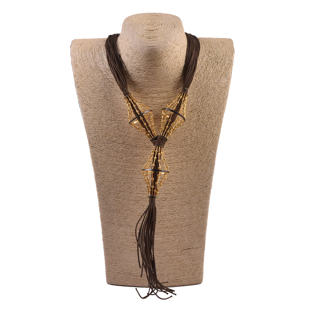 Gold Plated Cotton Thread Embroidered Necklace