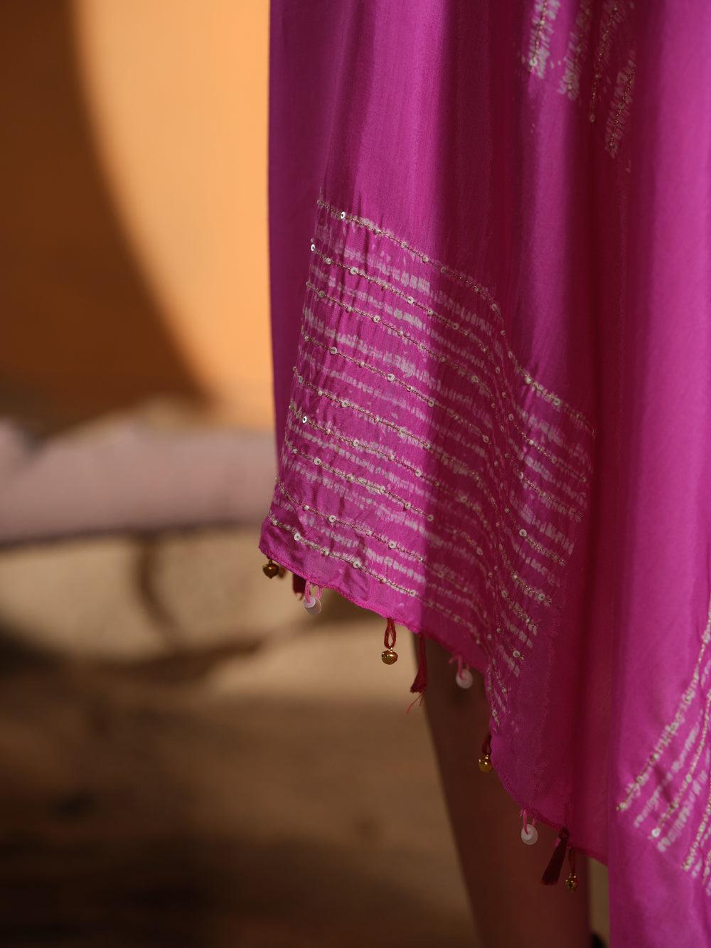 Pink Shibori Embroidered One Shoulder Dress