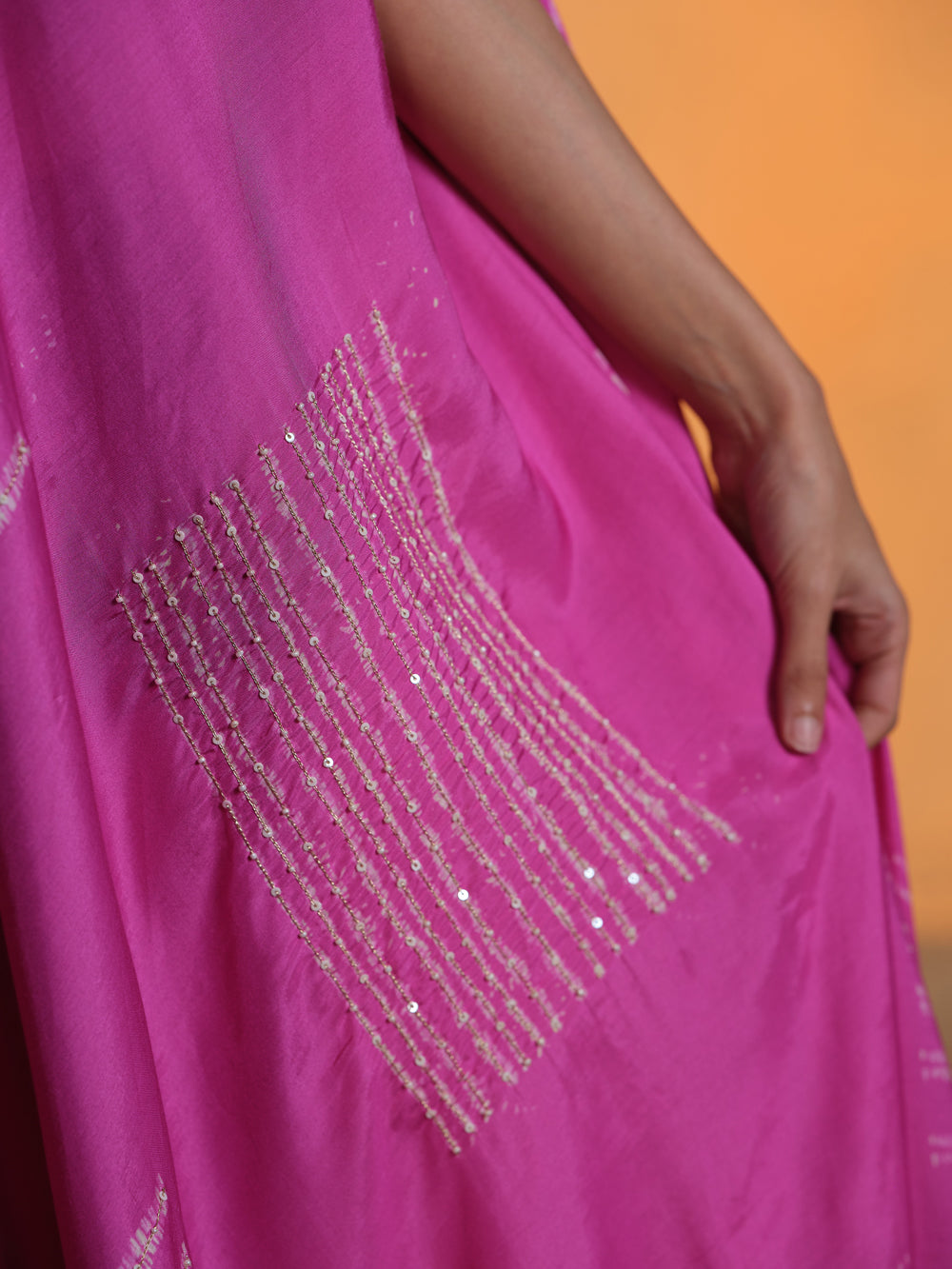 Pink Shibori Embroidered One Shoulder Dress