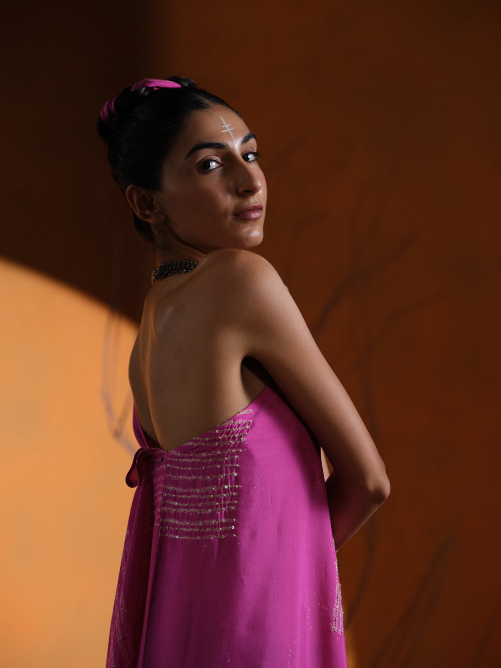 Pink Shibori Embroidered One Shoulder Dress