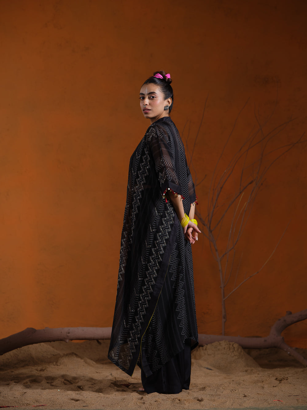 Black Shibori Embroidered Kaftan co-ord set