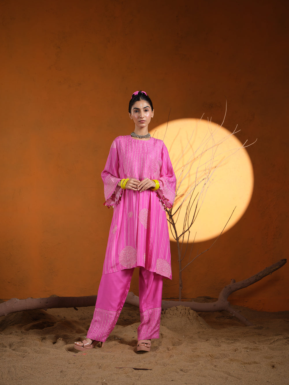 Pink Shibori Embroidered  Co-ord set