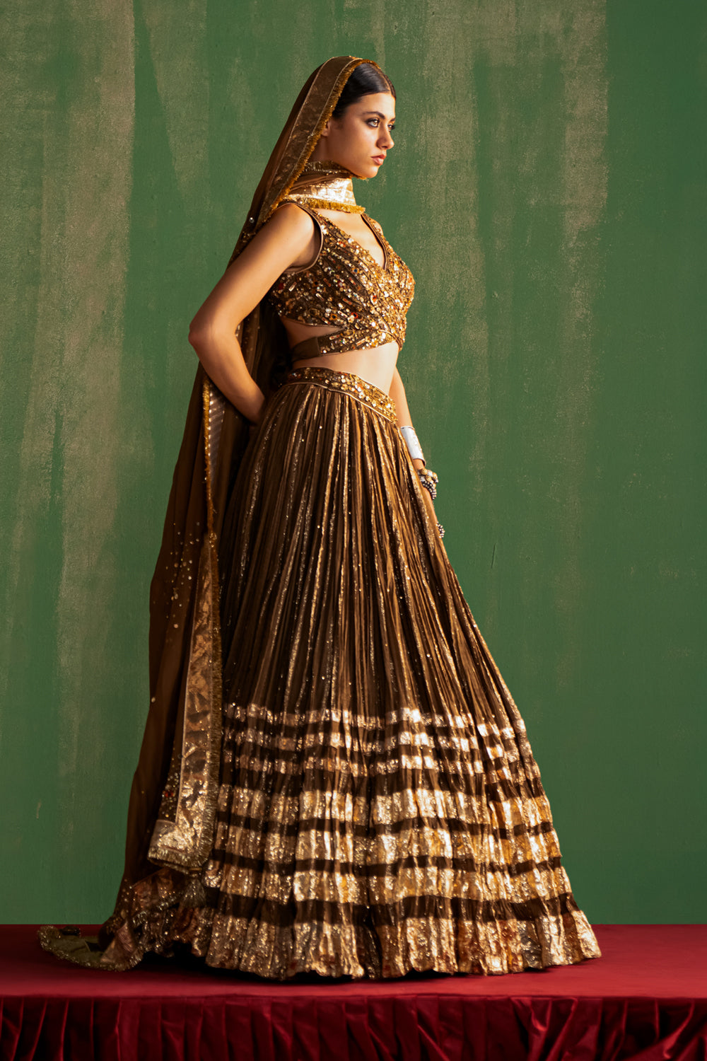 Brown Lampi Hand Embroidered Lehenga Set