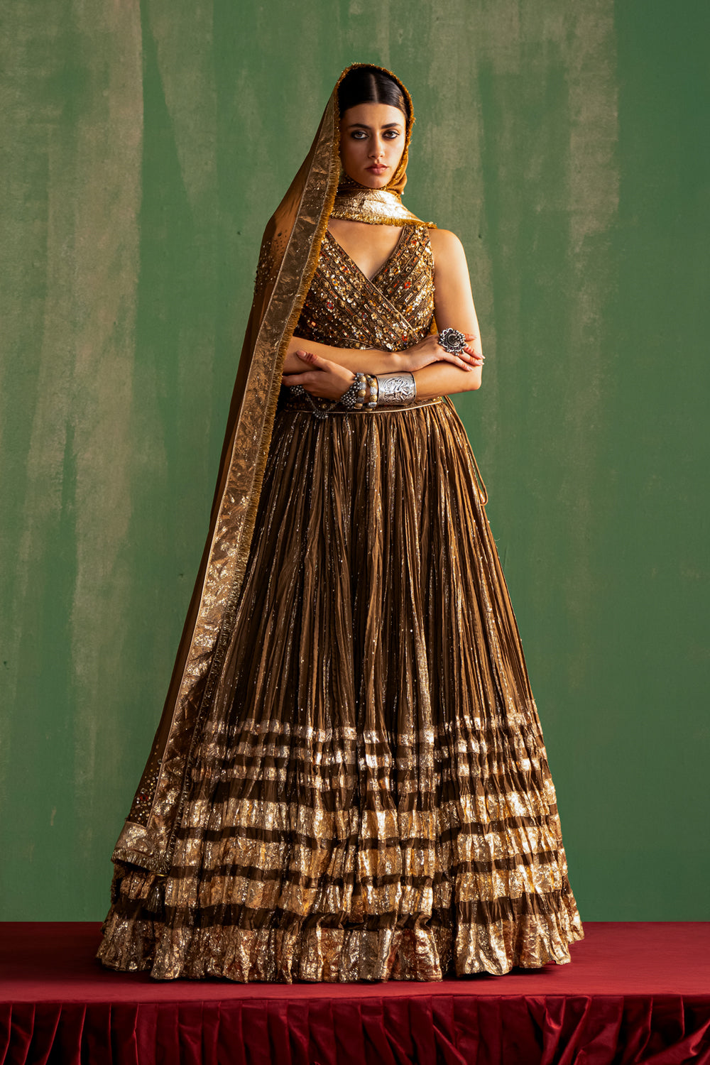 Brown Lampi Hand Embroidered Lehenga Set