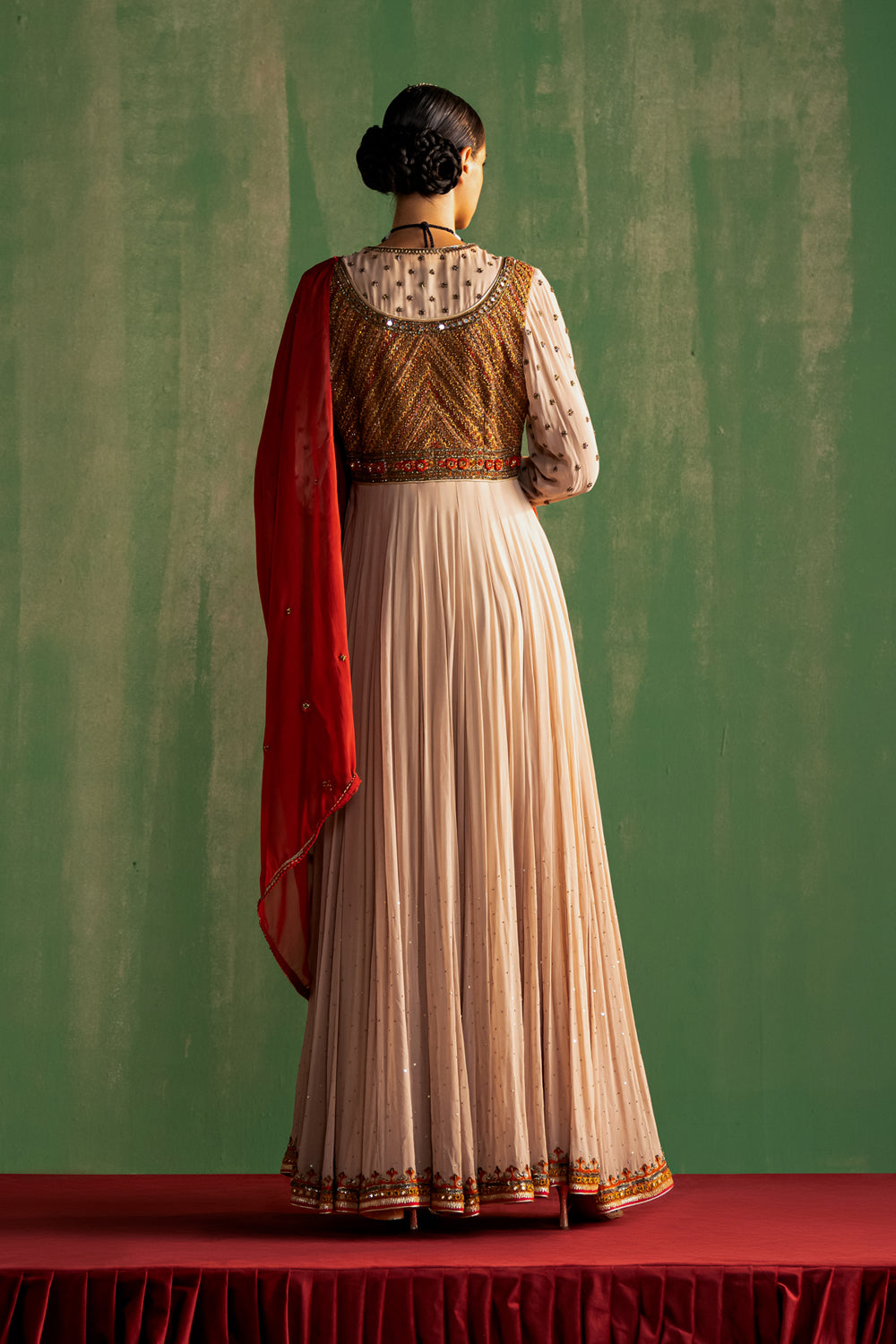 Contrast Hand Embroidered Anarkali & Dupatta Set