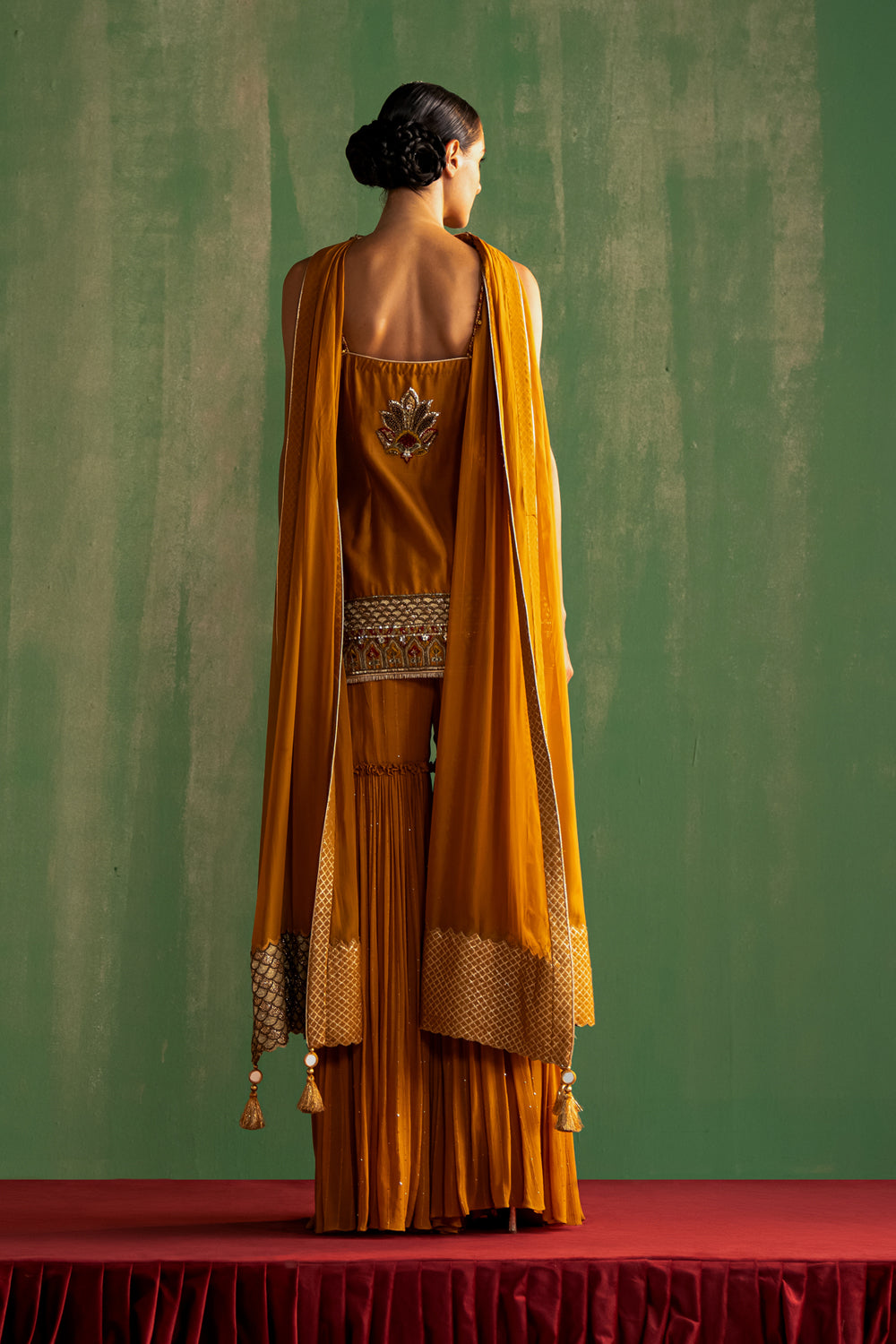 Mustard Hand Embroidered Sharara  Set