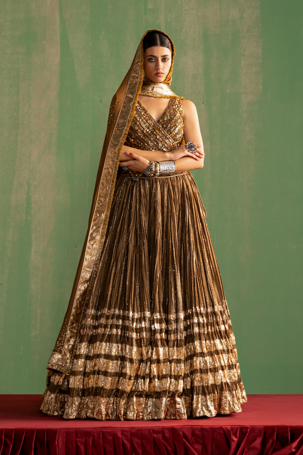 Brown Lampi Hand Embroidered Lehenga Set