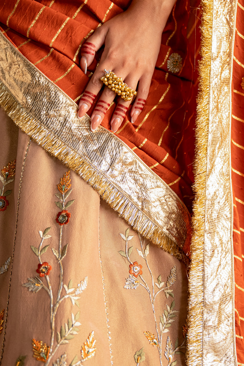 Beige Hand Embroidered Lehenga Set