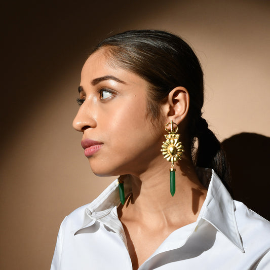 Gold Plated Onyx Embellished Earrings