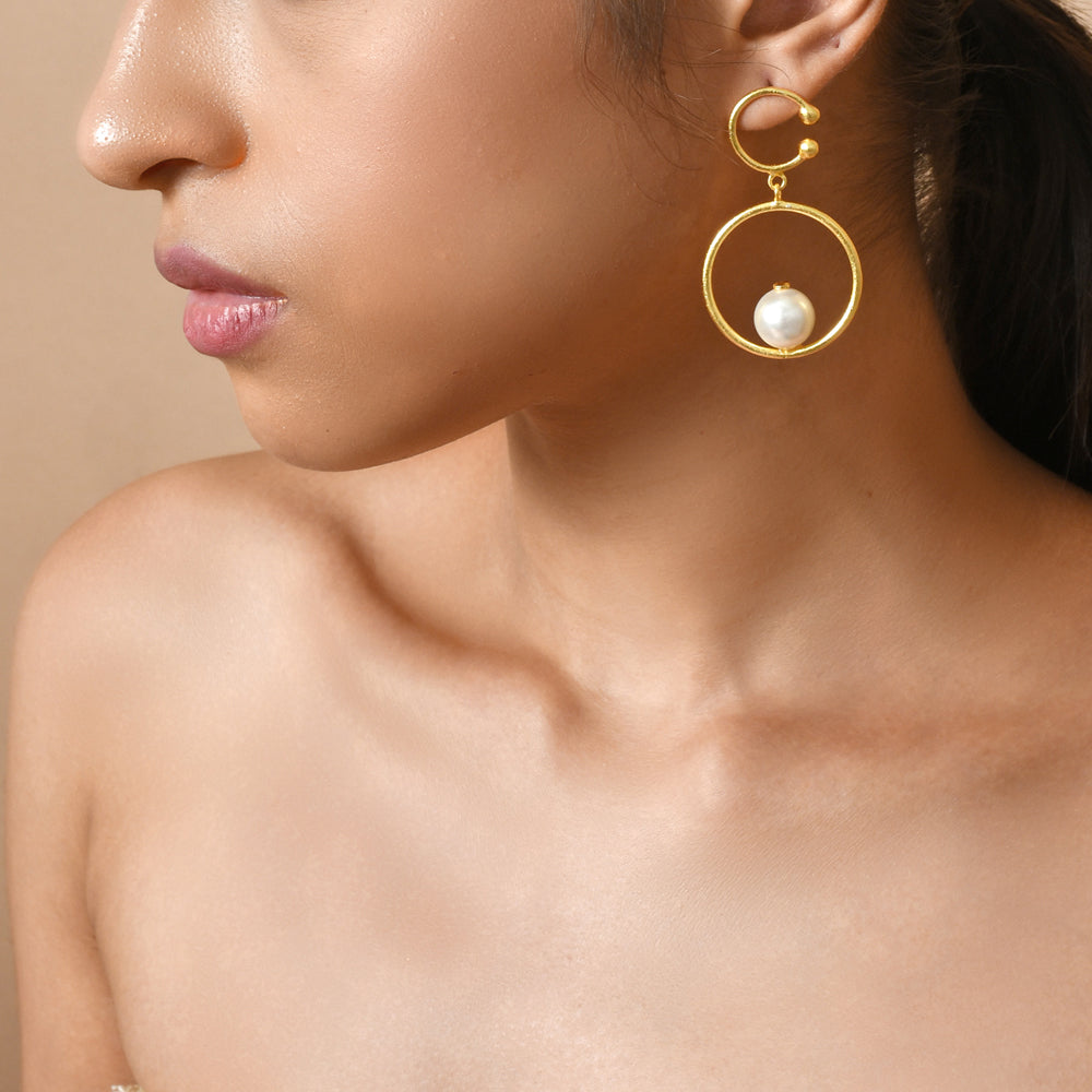 Gold Plated Pearl Handcrafted Earrings