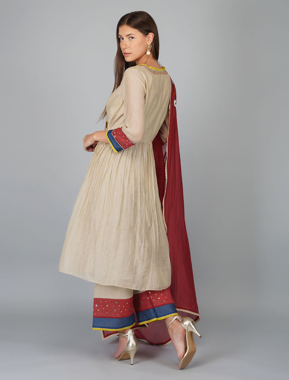 Applique Dupatta Kora Kurta Set