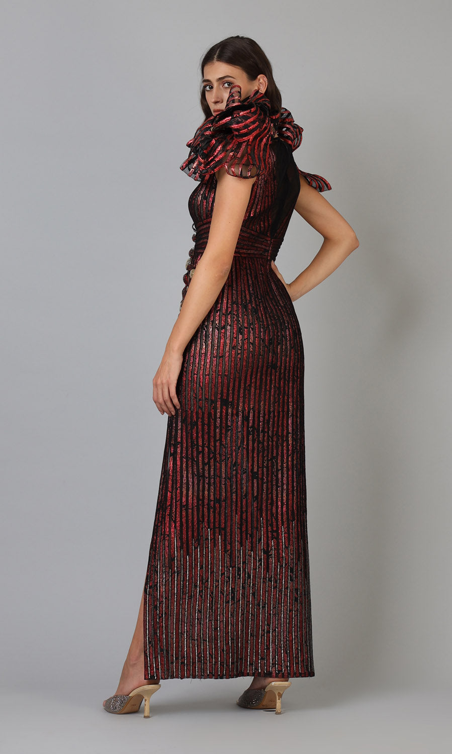 Embroidered Gown with Front Slit