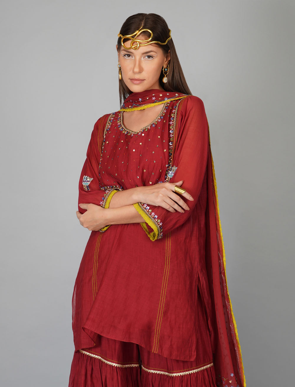 Flower Sequin Garnet Sharara Set