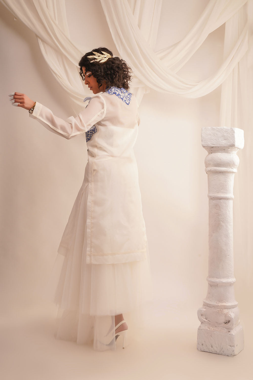 Ivory Embroidered Long Jacket