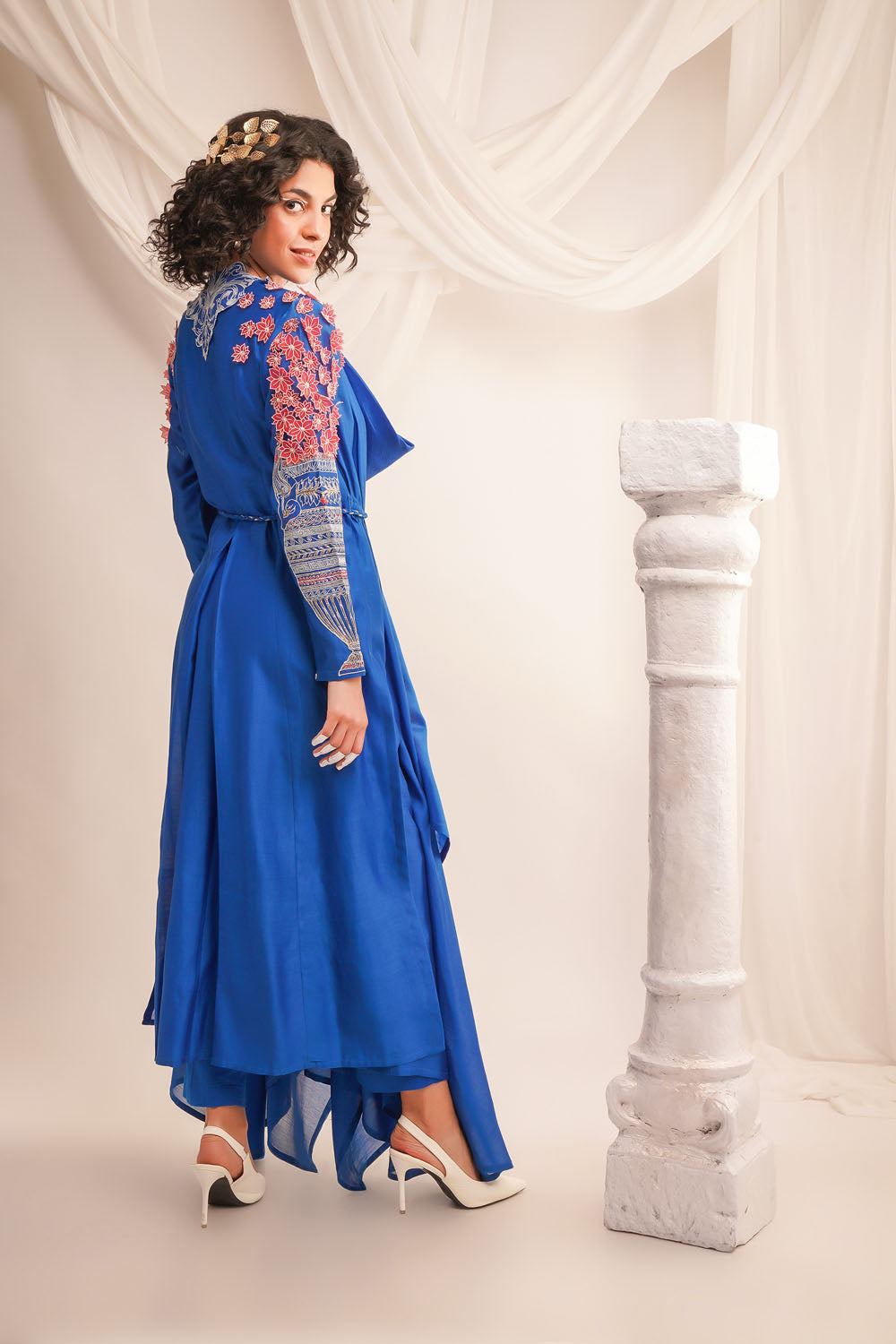 Embroidered Cowl Neck Angrakha with Pants