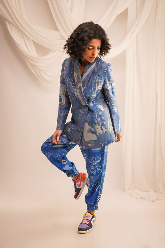 Abstract Print Blazer with Joggers