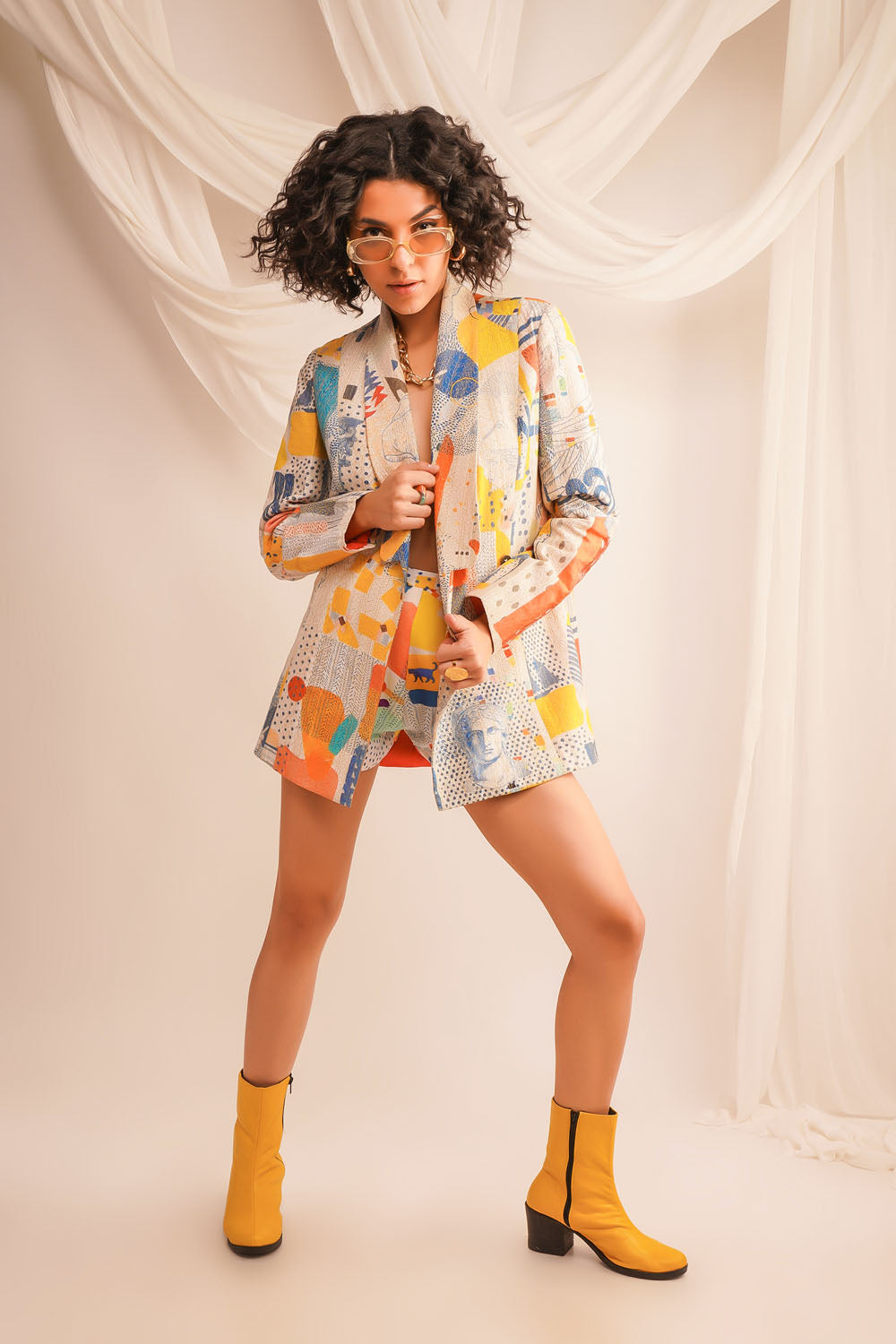 Abstract Print Blazer with Shorts