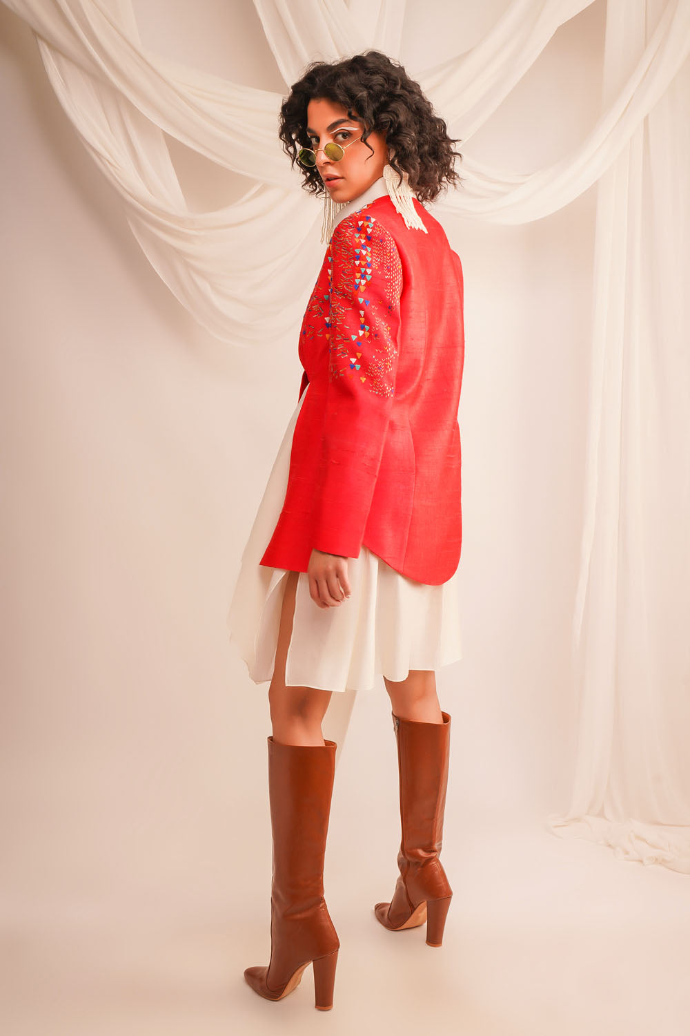 Asymmetric Shirt Dress with Knotted Jacket