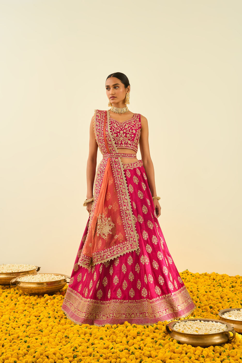 Hot Pink Embroidered Lehenga Set